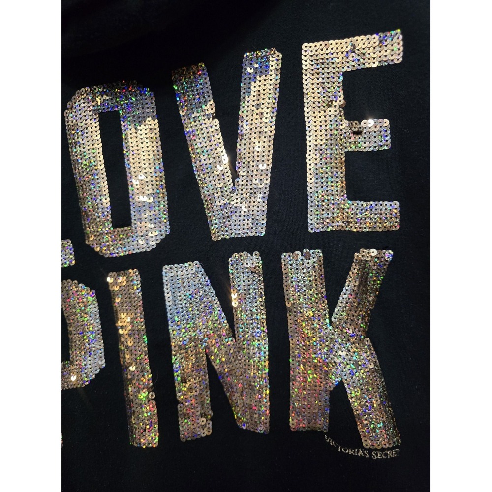 VTG Victoria Secret Love Pink Y2K Bling Hood Fur Lined Hoodie Jacket Large - Picture 2 of 3